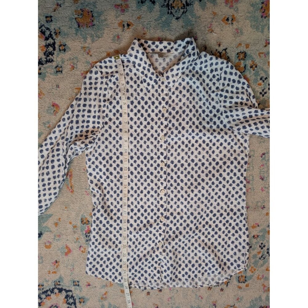 Hester & Orchard White & Blue Polka Dot Linen Blend Button-Up Shirt - Small - Picture 7 of 10